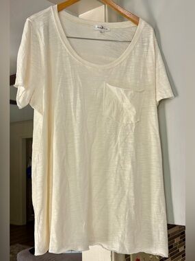Light Cream Scoop Neck Pocket Tee - Short Sleeve